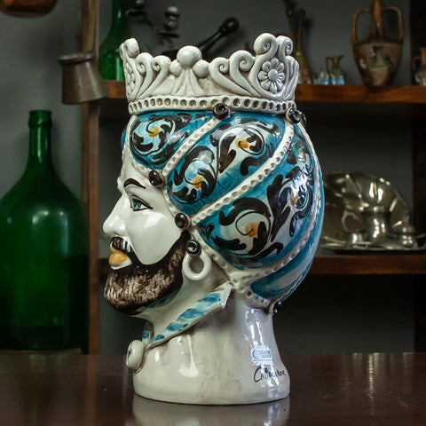 Sicilian Moor heads from Caltagirone Blue Collar L. 20 x H. 30 cm