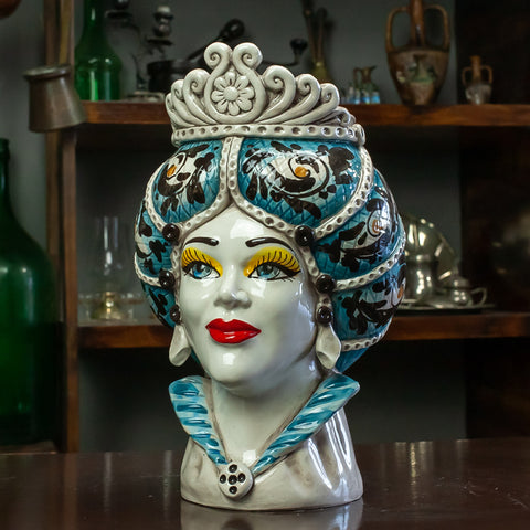 Sicilian Moor heads from Caltagirone Blue Collar L. 20 x H. 30 cm