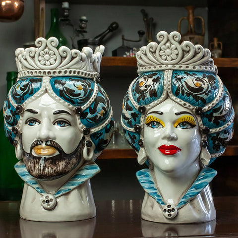 Sicilian Moor heads from Caltagirone Blue Collar L. 20 x H. 30 cm