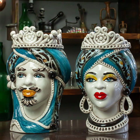 Sicilian Moor heads from Caltagirone Blu Corona L. 19 x H. 30 cm