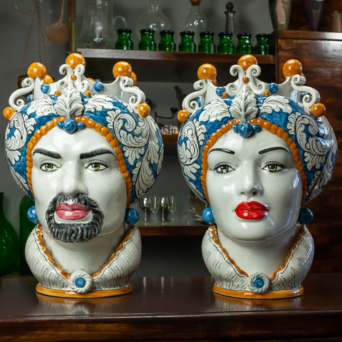 TESTA DI MORO IN CERAMICA SICILIANA DI CALTAGIRONE BLU FANTASIA 42 CM
