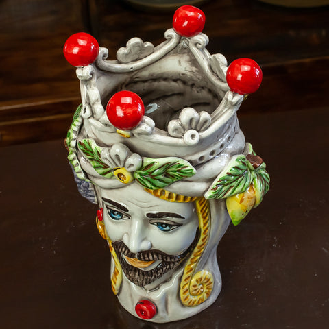 TÊTES BRUNES EN FRUITS CÉRAMIQUE CALTAGIRONE H. 28 CM