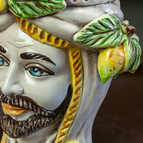 TÊTES BRUNES EN FRUITS CÉRAMIQUE CALTAGIRONE H. 28 CM