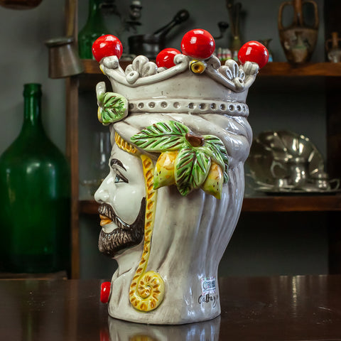 TÊTES BRUNES EN FRUITS CÉRAMIQUE CALTAGIRONE H. 28 CM