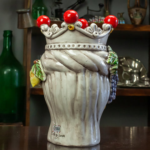 TÊTES BRUNES EN FRUITS CÉRAMIQUE CALTAGIRONE H. 28 CM