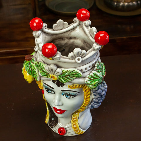 TÊTES BRUNES EN FRUITS CÉRAMIQUE CALTAGIRONE H. 28 CM