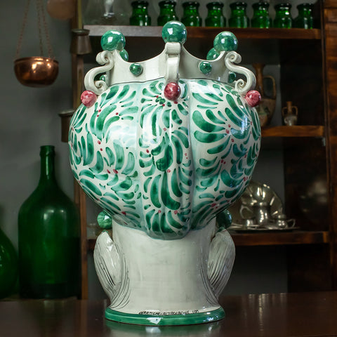 TESTA DI MORO IN CERAMICA SICILIANA DI CALTAGIRONE VERDE FANTASIA 42 CM