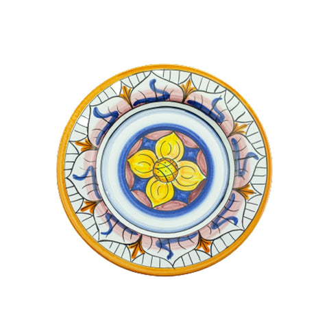SICILIAN CERAMIC PLATES SET CALTAGIRONE YELLOW FLOWER - 3 PIECES