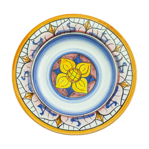 SICILIAN CERAMIC PLATES SET CALTAGIRONE YELLOW FLOWER - 3 PIECES