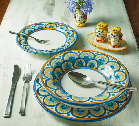 CALTAGIRONE PAVONE SICILIAN CERAMIC PLATES SET - 3 PIECES