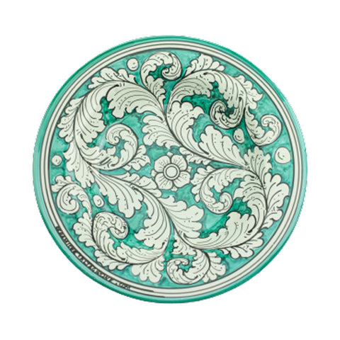 SICILIAN CERAMIC CALTAGIRONE ORNATO GREEN PLATE SET - 3 PIECES