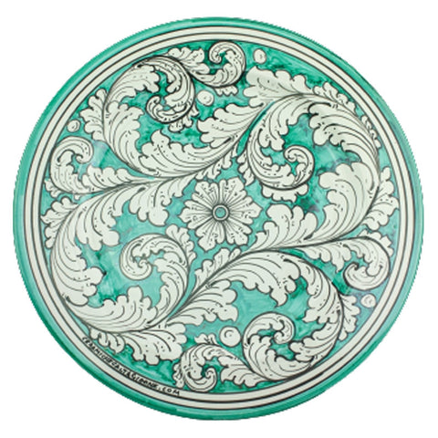 SICILIAN CERAMIC CALTAGIRONE ORNATO GREEN PLATE SET - 3 PIECES