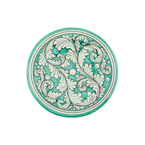 SICILIAN CERAMIC CALTAGIRONE ORNATO GREEN PLATE SET - 3 PIECES