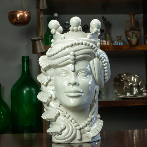 TESTA DI MORO IN CERAMICA SICILIANA DI CALTAGIRONE ELEGANCE BIANCO 35 CM