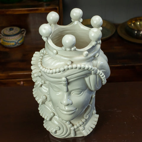 TESTA DI MORO IN CERAMICA SICILIANA DI CALTAGIRONE ELEGANCE BIANCO 35 CM