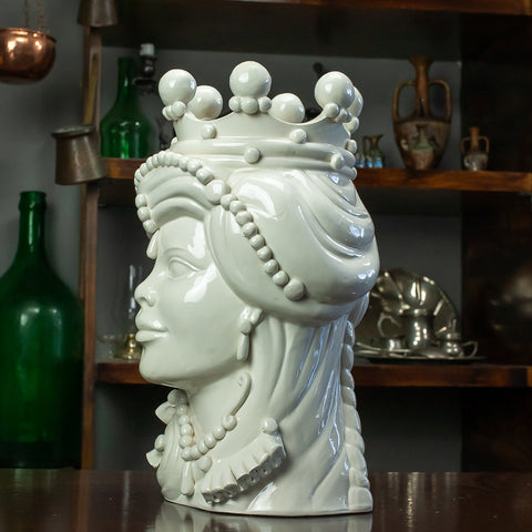 TESTA DI MORO IN CERAMICA SICILIANA DI CALTAGIRONE ELEGANCE BIANCO 35 CM