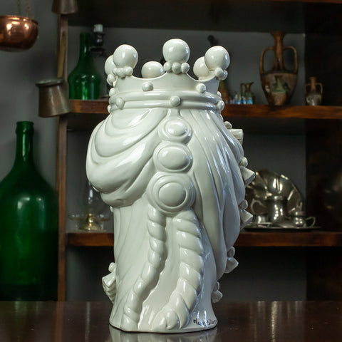 TESTA DI MORO IN CERAMICA SICILIANA DI CALTAGIRONE ELEGANCE BIANCO 35 CM