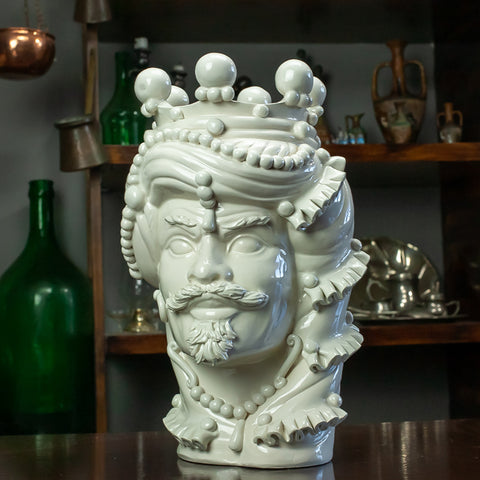 TESTA DI MORO IN CERAMICA SICILIANA DI CALTAGIRONE ELEGANCE BIANCO 35 CM