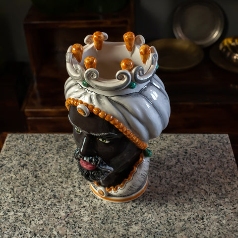 TESTA DI MORO CERAMICA SICILIANA CALTAGIRONE ARANCIONE CM 35