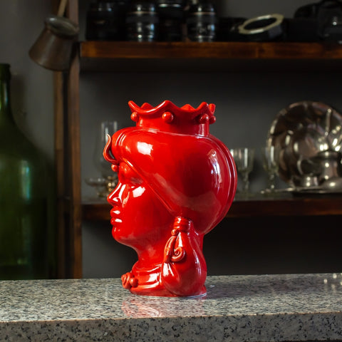 CABEZA DE CERÁMICA SICILIA CALTAGIRONE ROJA CON TURBANTE CM 23