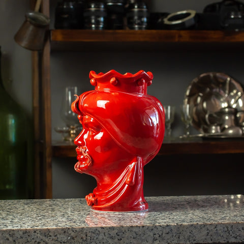 CABEZA DE CERÁMICA SICILIA CALTAGIRONE ROJA CON TURBANTE CM 23