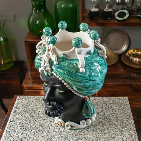 TESTA DI MORO CERAMICA SICILIANA CALTAGIRONE VERDE SMERALDO CM 42