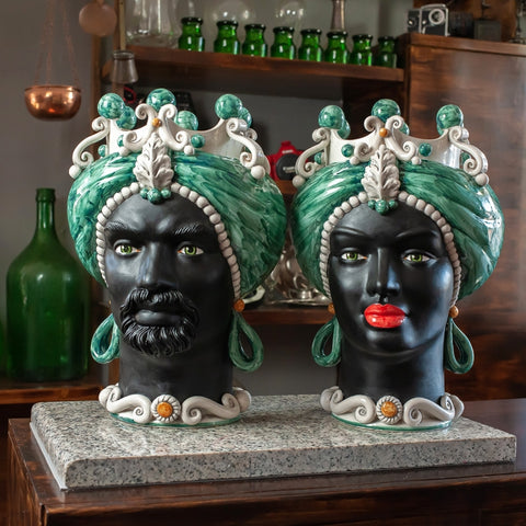 TESTA DI MORO CERAMICA SICILIANA CALTAGIRONE VERDE SMERALDO CM 42