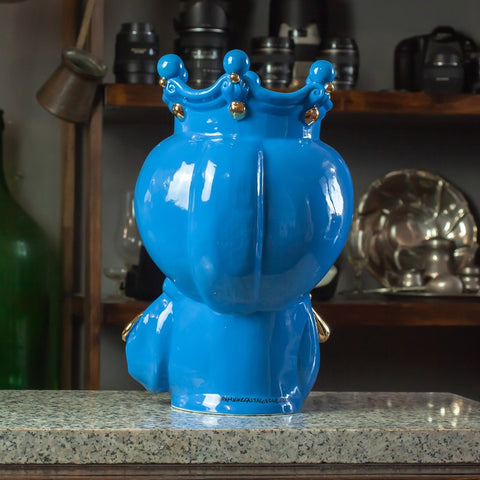 CERÁMICA SICILIANA MARRÓN OSCURO AZUL CALTAGIRONE ORO DE LUJO CM 35
