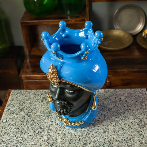 CERÁMICA SICILIANA MARRÓN OSCURO AZUL CALTAGIRONE ORO DE LUJO CM 35