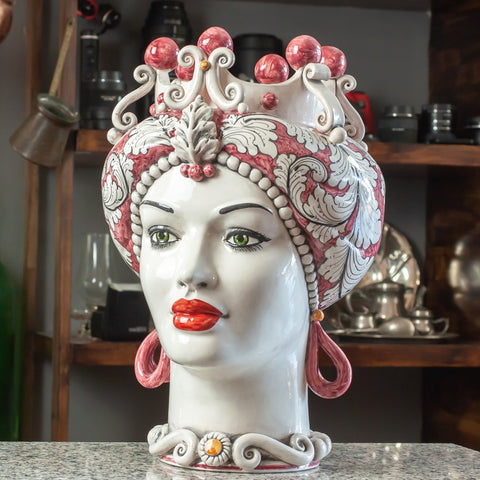 MARRÓN OSCURO CERÁMICA SICILIA CALTAGIRONE BURDEOS ANTIGUO FLORAL CM 42