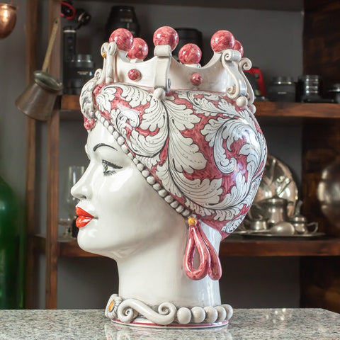 MARRÓN OSCURO CERÁMICA SICILIA CALTAGIRONE BURDEOS ANTIGUO FLORAL CM 42
