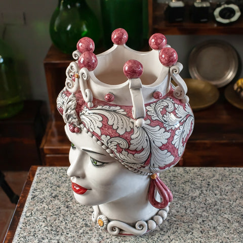 MARRÓN OSCURO CERÁMICA SICILIA CALTAGIRONE BURDEOS ANTIGUO FLORAL CM 42