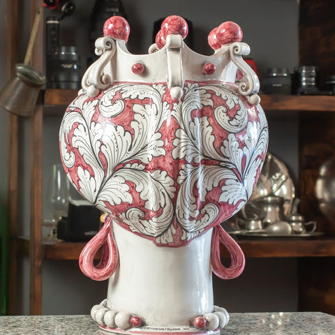 MARRÓN OSCURO CERÁMICA SICILIA CALTAGIRONE BURDEOS ANTIGUO FLORAL CM 42