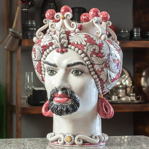 MARRÓN OSCURO CERÁMICA SICILIA CALTAGIRONE BURDEOS ANTIGUO FLORAL CM 42