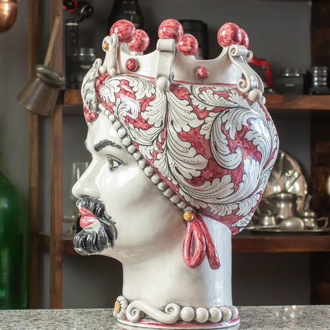 MARRÓN OSCURO CERÁMICA SICILIA CALTAGIRONE BURDEOS ANTIGUO FLORAL CM 42