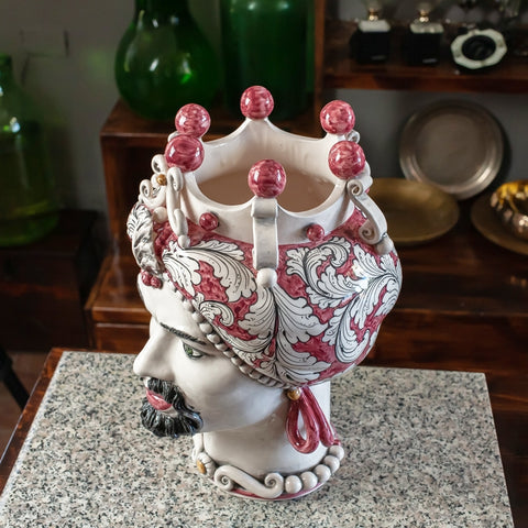 MARRÓN OSCURO CERÁMICA SICILIA CALTAGIRONE BURDEOS ANTIGUO FLORAL CM 42