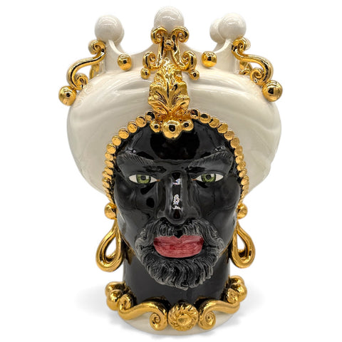 Teste di Moro in Ceramica Decorata Luxury White Gold H. 40 cm x L. 30 cm