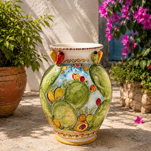 Giara Siciliana Decorata Fichi d’India – H 50 x L 35 cm