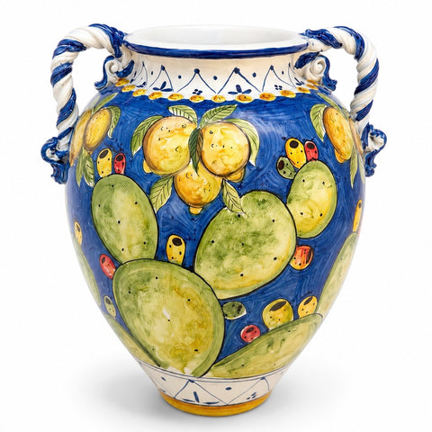 Giara Siciliana Blu con Limoni e Fichi d’India – H 72 x L 65 cm
