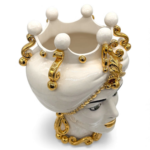 Teste di Moro in Ceramica Decorata Luxury White Gold H. 40 cm x L. 30 cm