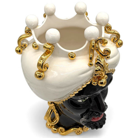 Teste di Moro in Ceramica Decorata Luxury White Gold H. 40 cm x L. 30 cm