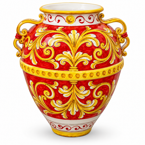 Giara Siciliana in Ceramica di Caltagirone Ornato Rosso – H 75 x L 66 cm