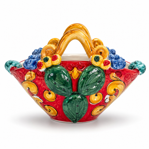 Borsetta Decorativa in Ceramica di Caltagirone con Fichi d’India – L. 15 x H. 10 cm