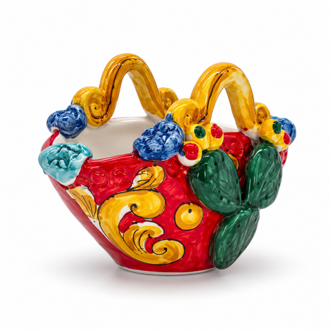Borsetta Decorativa in Ceramica di Caltagirone con Fichi d’India – L. 15 x H. 10 cm
