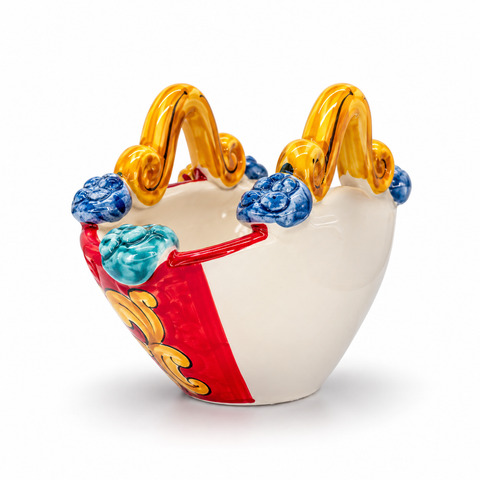 Borsetta Decorativa in Ceramica di Caltagirone con Fichi d’India – L. 15 x H. 10 cm