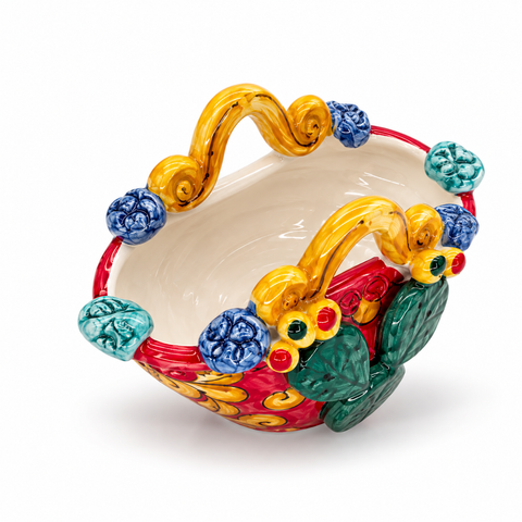 Borsetta Decorativa in Ceramica di Caltagirone con Fichi d’India – L. 15 x H. 10 cm