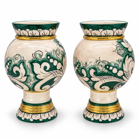 Coppia Teste di Moro in Ceramica Verde e Oro – H 28 cm