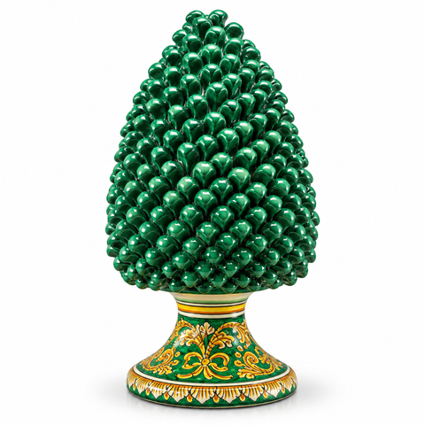 GREEN CALTAGIRONE SICILIAN CERAMIC PIGNA DECORATED CM 40