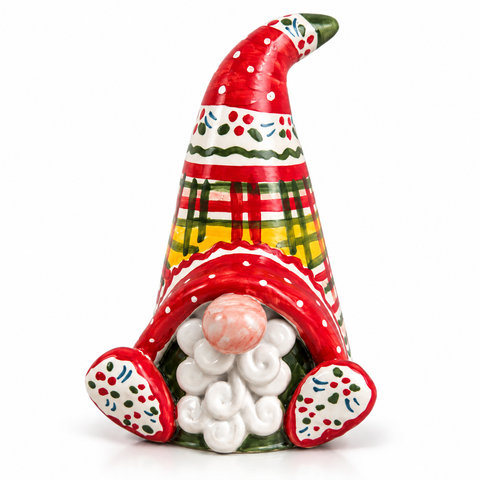 Gnomo Natalizio in Ceramica Artigianale Decorato a Mano – H. 23 x L. 15 cm