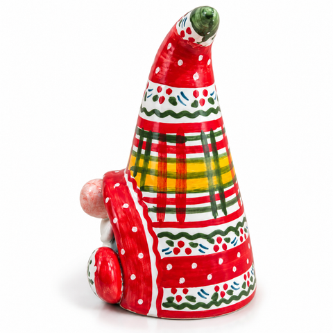 Gnomo Natalizio in Ceramica Artigianale Decorato a Mano – H. 23 x L. 15 cm